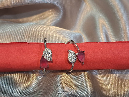 Silver toering with Red and White AD Gemstone