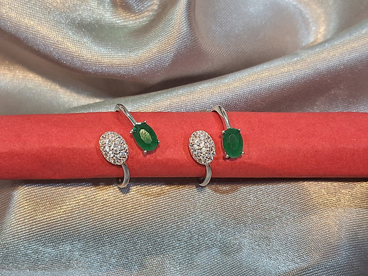 Silver toering with Green and White AD Gemstone