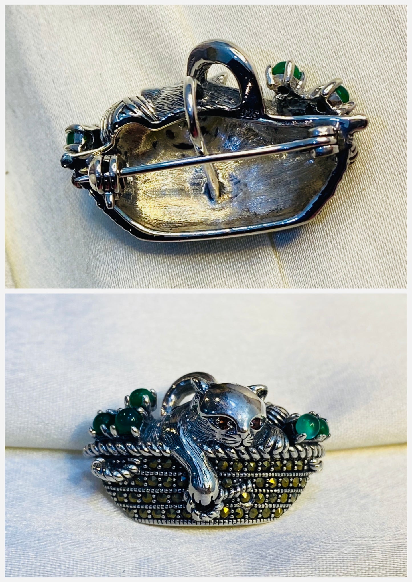 Cat in basket Brooch