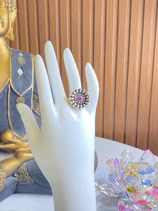 Adjustable Silver Pink AD Ring