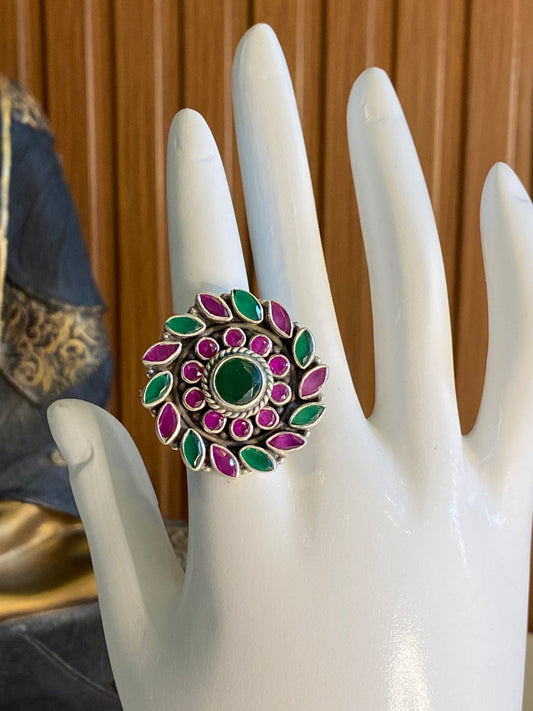 Adjustible Cutstone Silver Ring