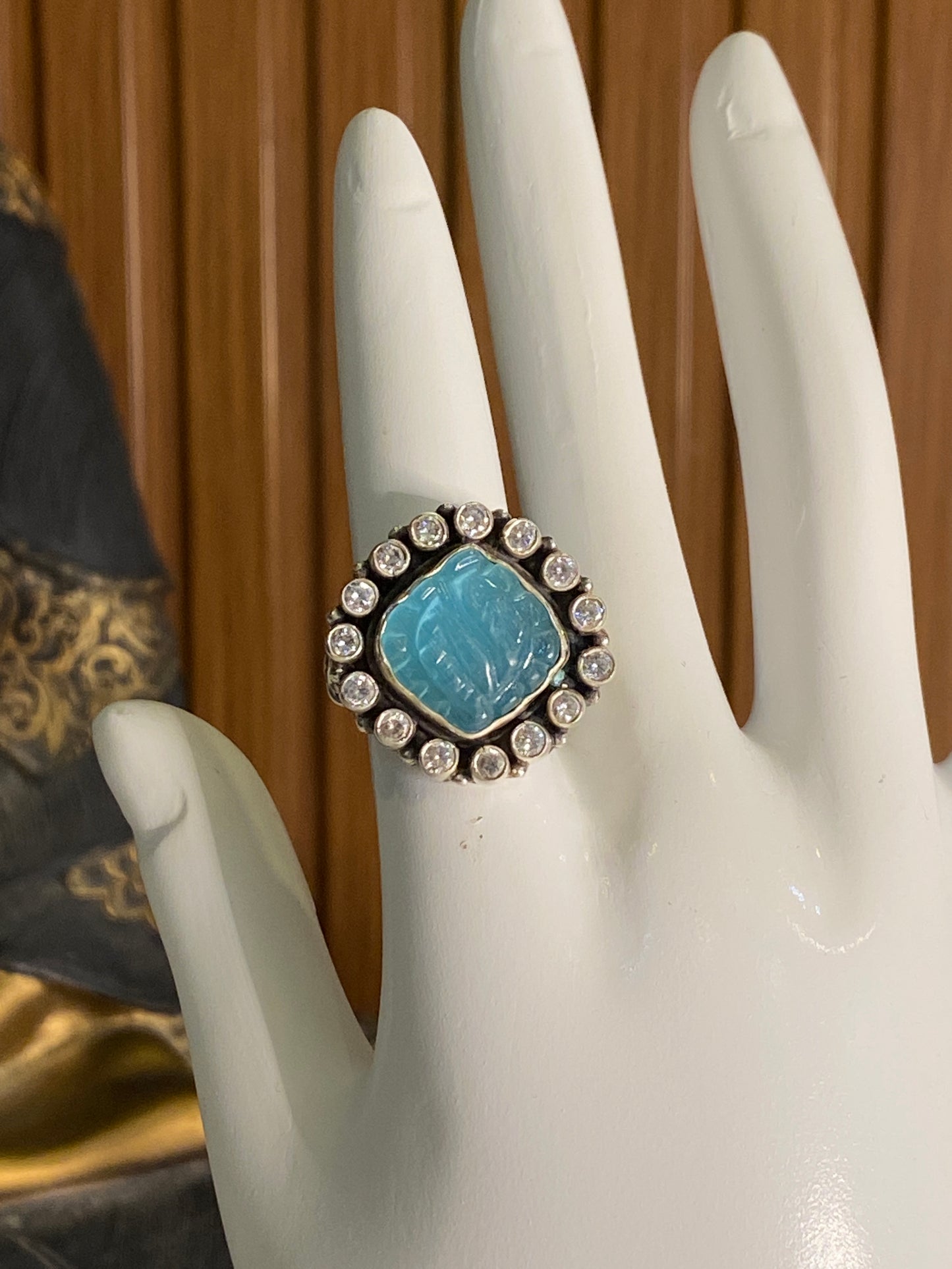 Adjustable Silver Ferozi Cutstone Ring