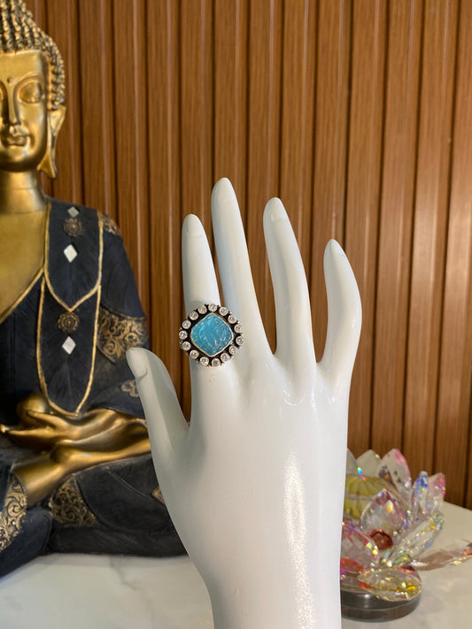 Adjustable Silver Ferozi Cutstone Ring