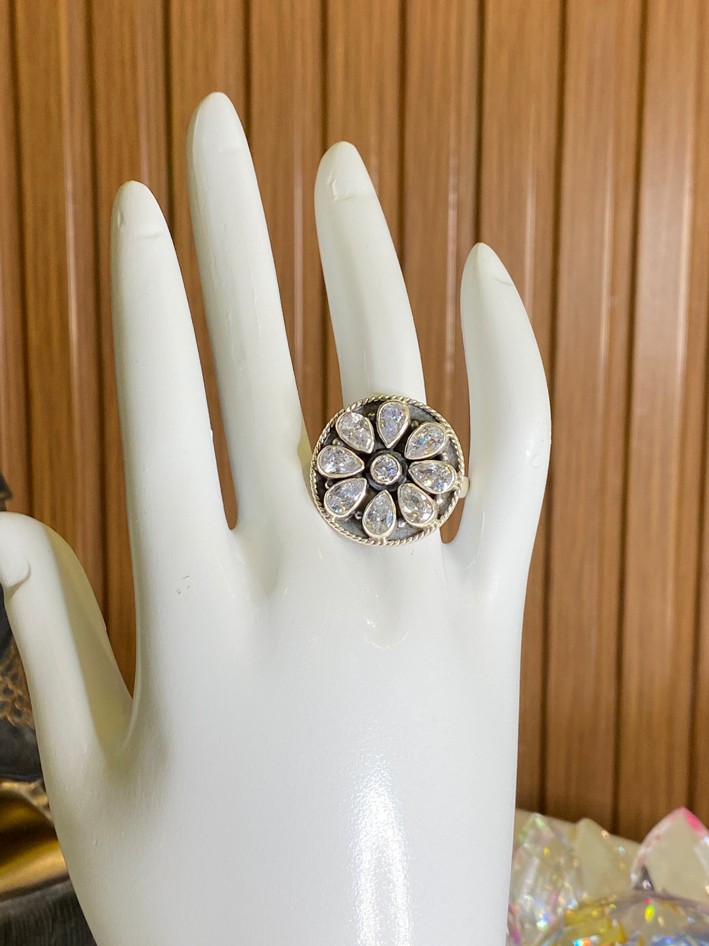 Adjustable Silver Cutstone Ring