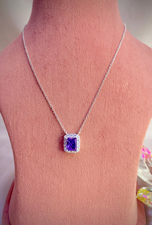 Purple Stone Silver Necklace with Pendant and Chain
