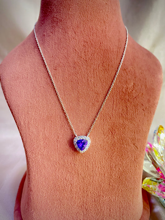 Purple Stone Silver Necklace with Pendant and Chain