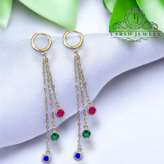 Dangling 3 String with 3 stone Earrings