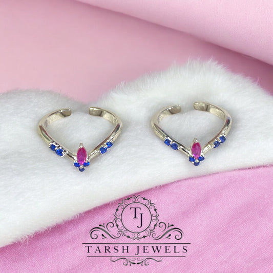 Silver Toering with Pink gemstone