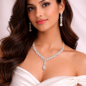 Mohini - Elegant Silver Necklace Set with AD