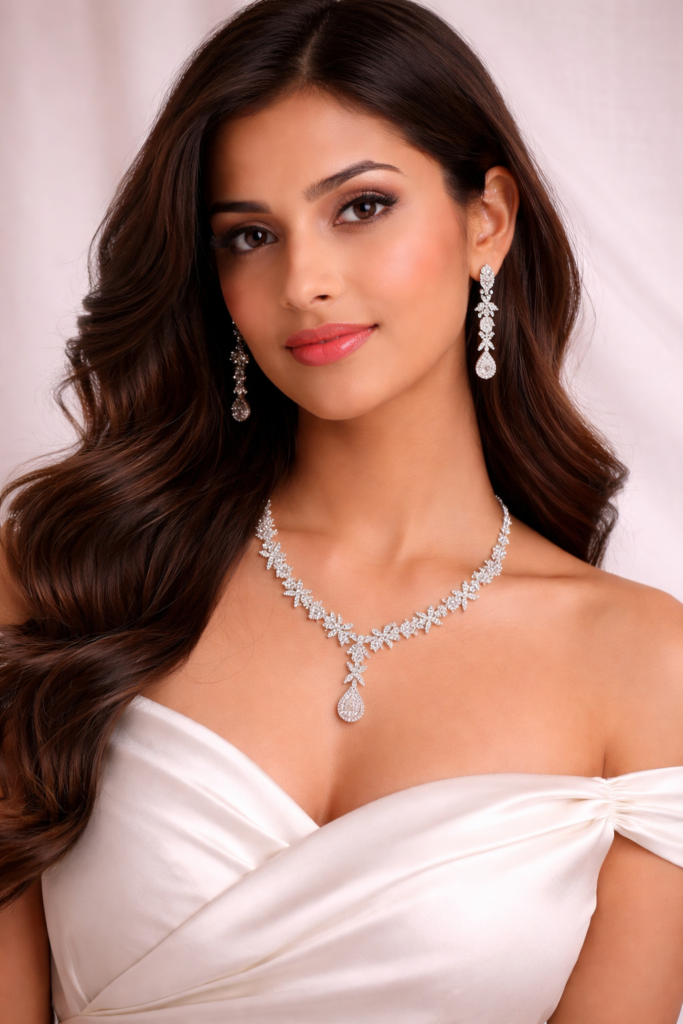 Mohini - Elegant Silver Necklace Set with AD