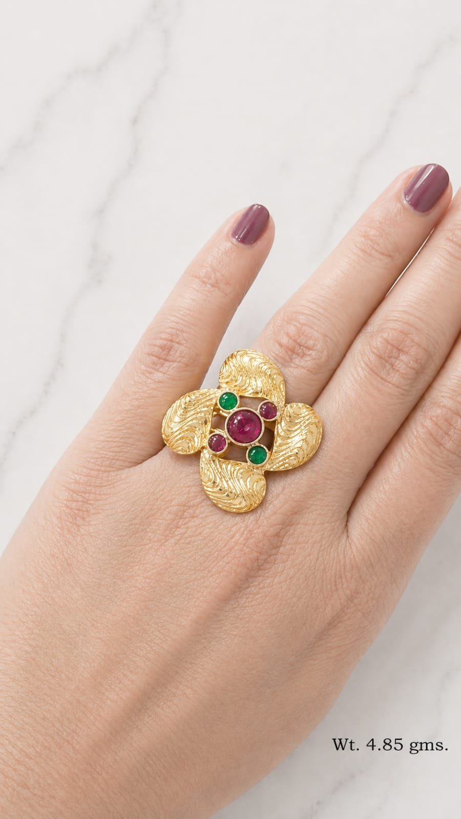 Gold Polished Classic Flower Ring - Size 6