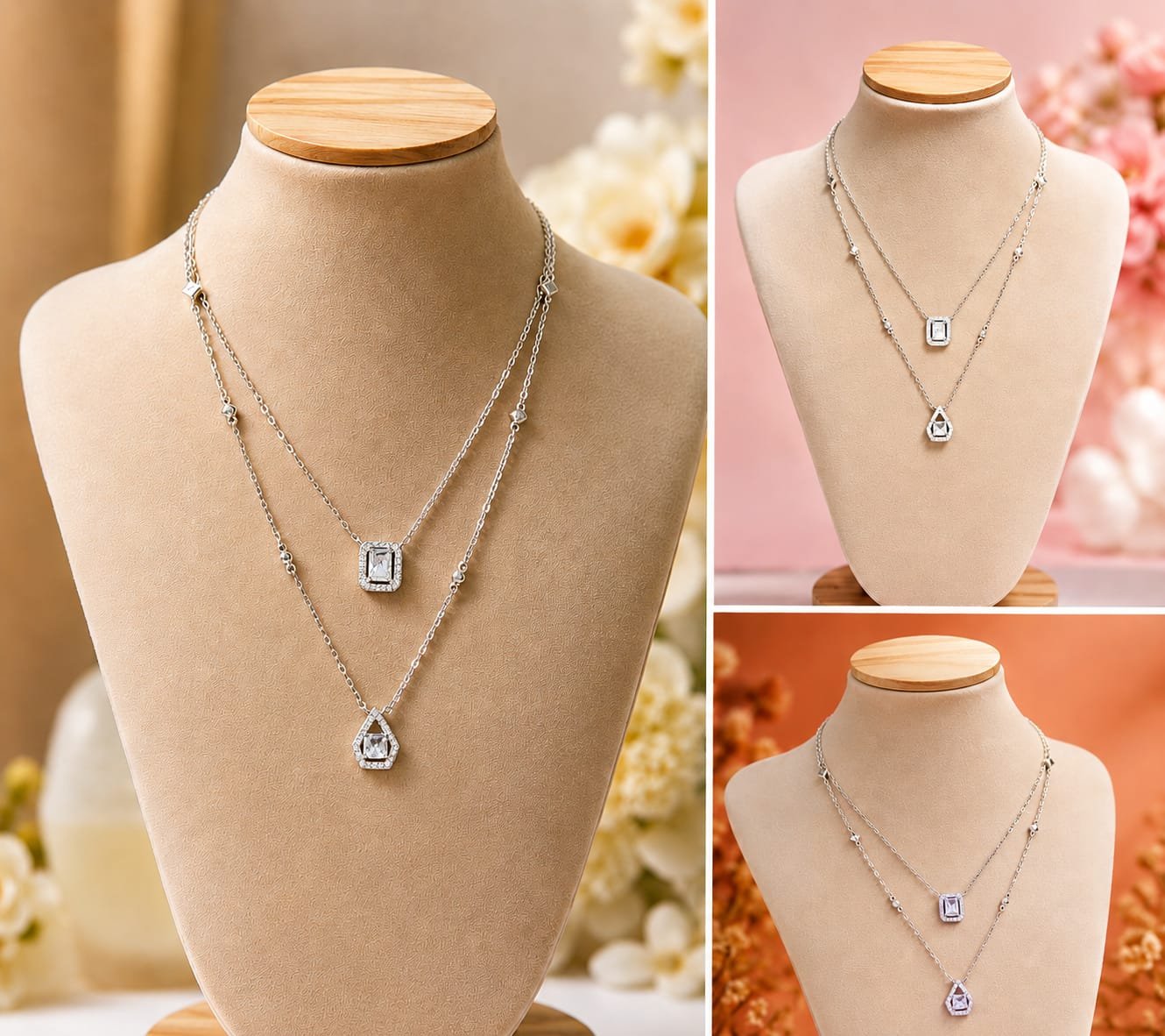 Twin Layer AD Pendant Silver Chain