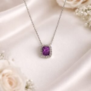 Purple Diamond shaped AD Silver Necklace