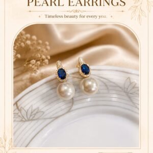 Pearl Studs with Blue Sapphire Stone