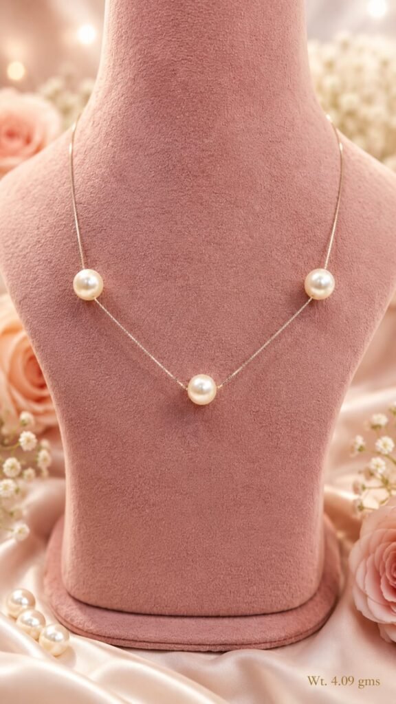 Rose gold pearl silver necklace