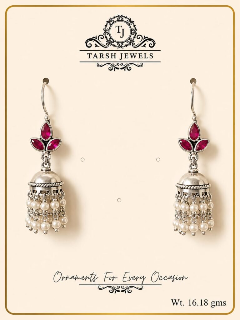 The Gulrani – Silver Pearl Jhumka Earrings