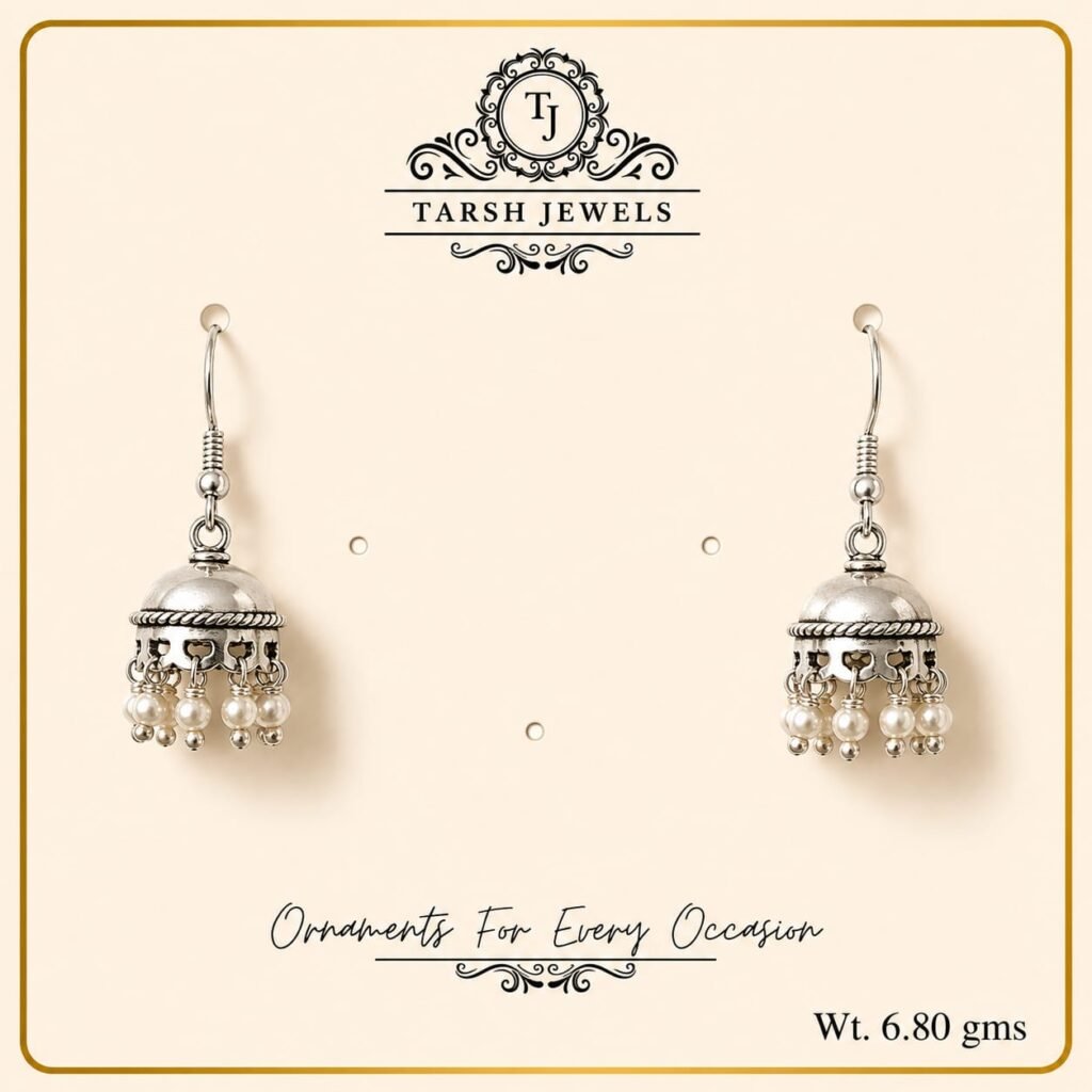 The Noor – Silver Pearl Jhumka Earrings