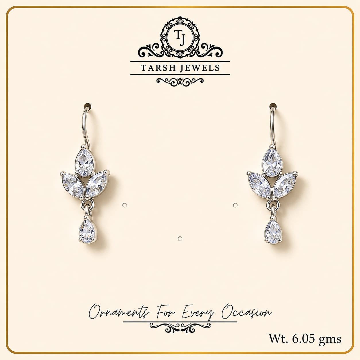 The Seraphina – Silver Crystal Petal Drop Earrings