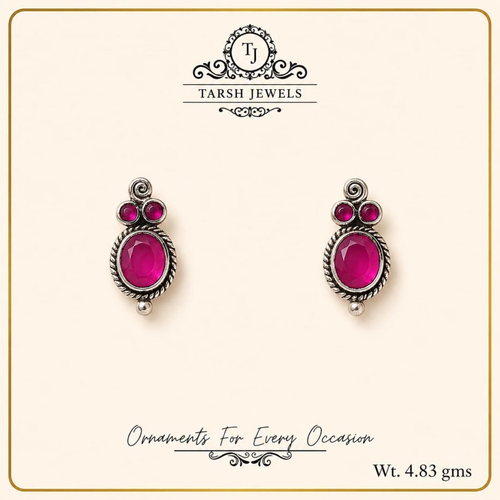 The Gulnaar – Ruby Pink Silver Statement Studs