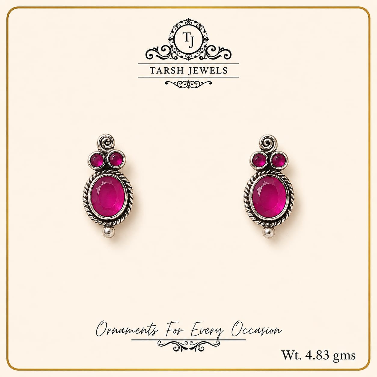The Gulnaar – Ruby Pink Silver Statement Studs