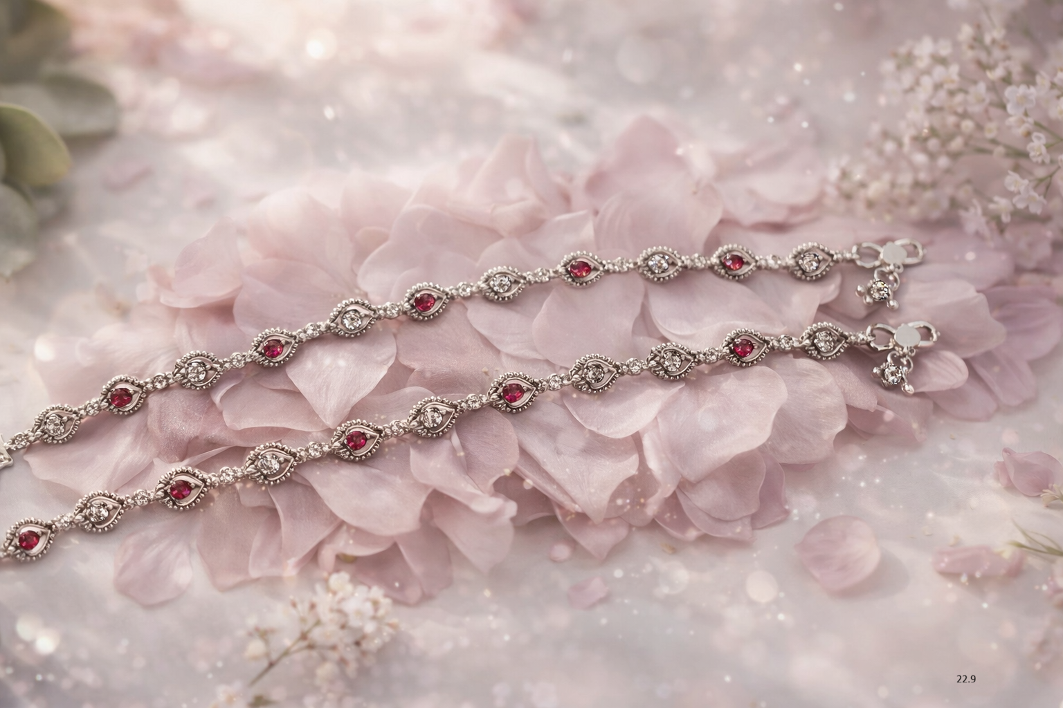 The Nayara – 925 Sterling Silver Ruby & Crystal Anklets