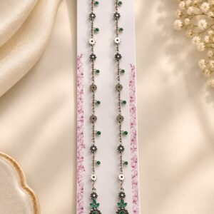 Sterling Silver Floral Anklets with Green Stones