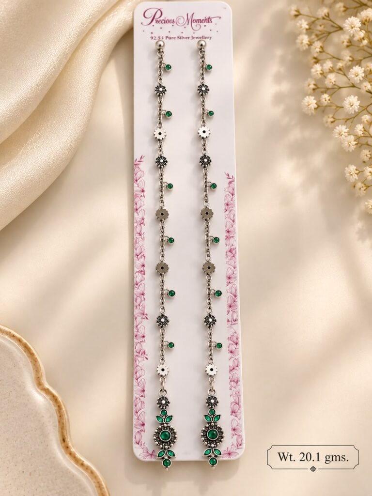 Sterling Silver Floral Anklets with Green Stones
