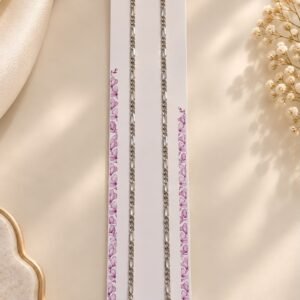 925 Sterling Silver Figaro Chain Anklet with Ruby-Red Floral Charm