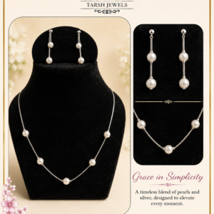 925 Sterling Silver Pearl Necklace and Drop Earrings Set