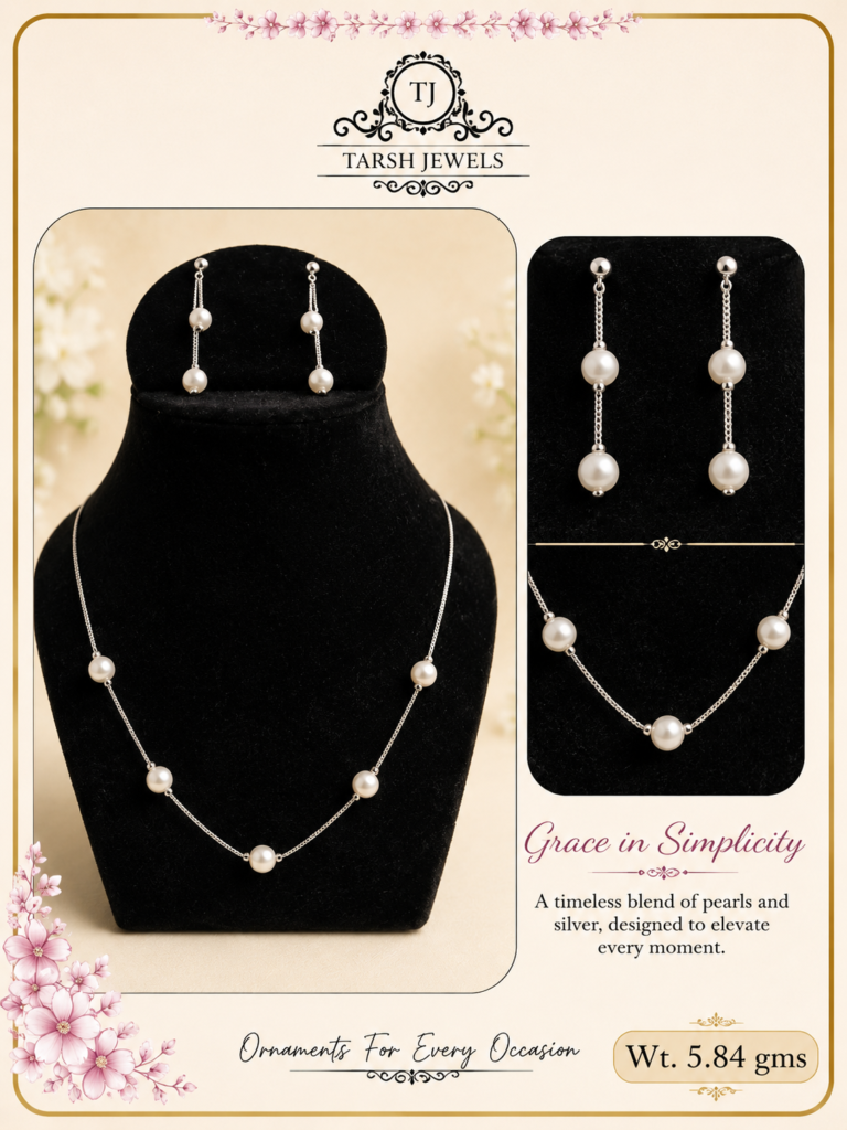 925 Sterling Silver Pearl Necklace and Drop Earrings Set